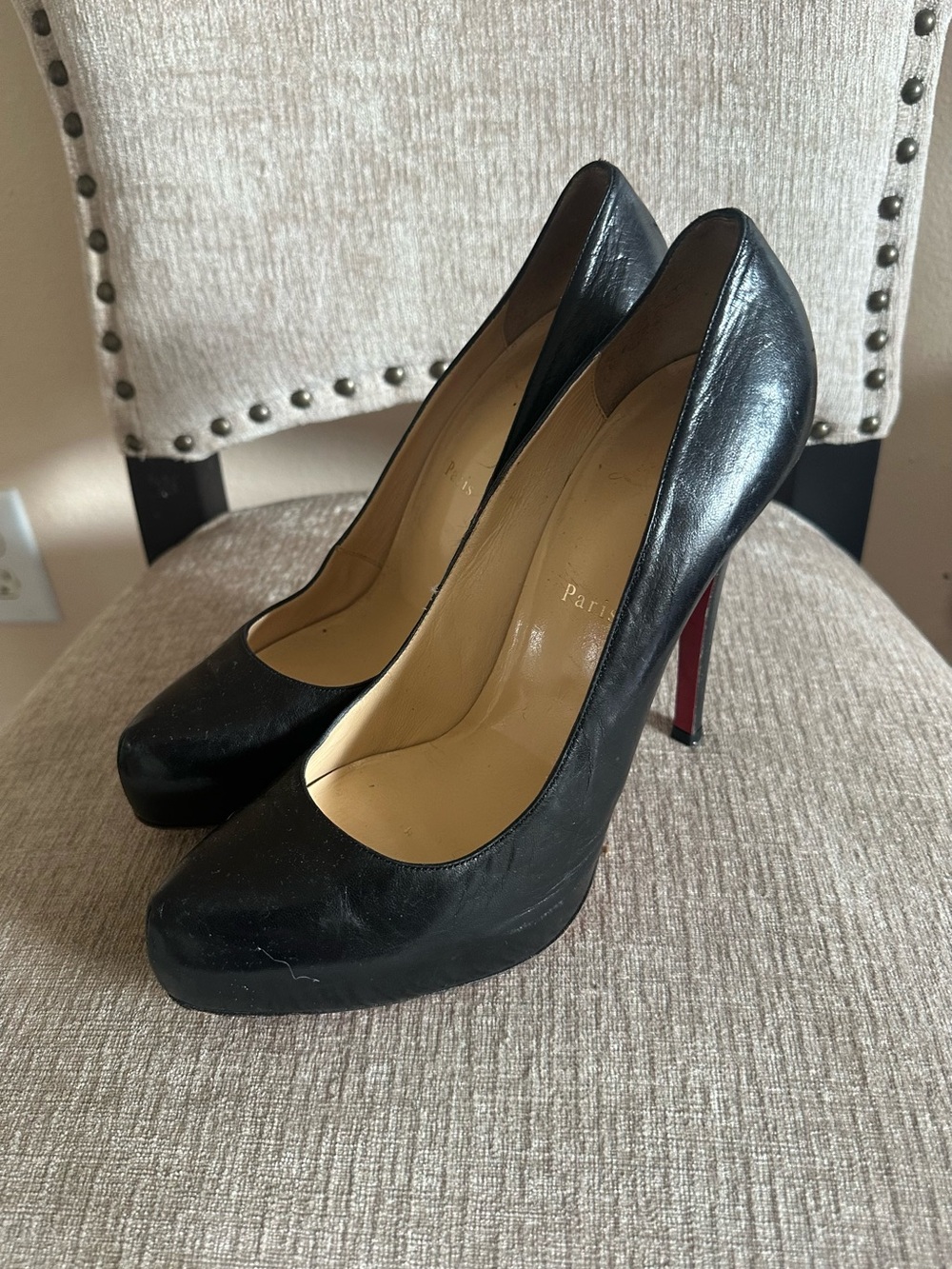 Christian Louboutin BIANCA 140 Leather Platform Pump Shoes Black Sz 41